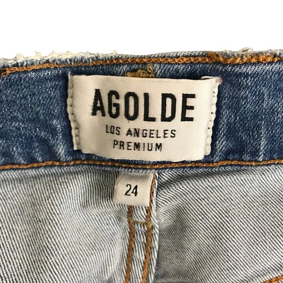 Agolde High Rise 5 Pocket Zip Up Distressed Jeans Size 24 - Picture 7 of 8